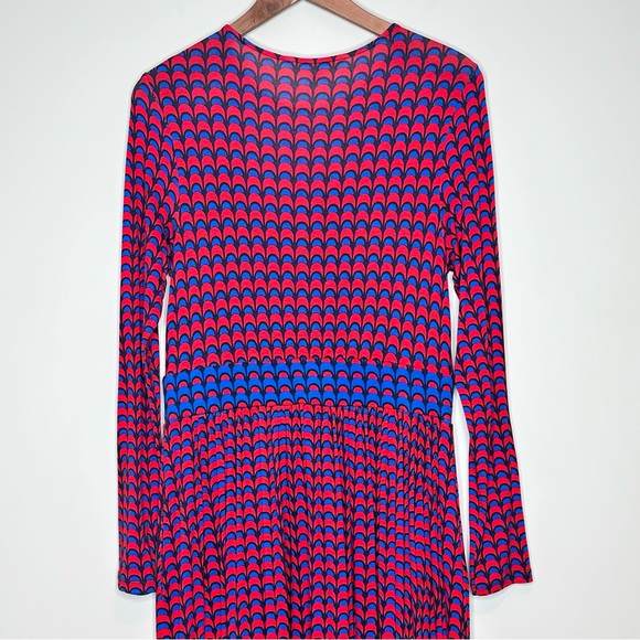 Boden Thea Long Sleeve Midi Dress Size 8 Regular Red Blue Modern Geometric Print - Picture 7 of 15